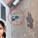 Top-angle view of the Poornima University ground where the student fell, with an inset photograph of Yashasvi Rohilla