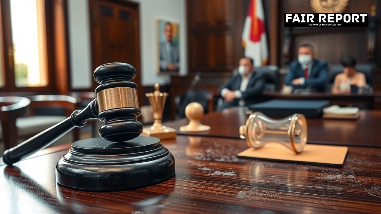 An administrative desk and gavel symbolizing legal proceedings surrounding the Abhijeet Dipke peace bond.