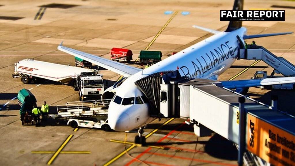 Commercial passenger airplane on airport tarmac representing akasa air rajasthan service launch