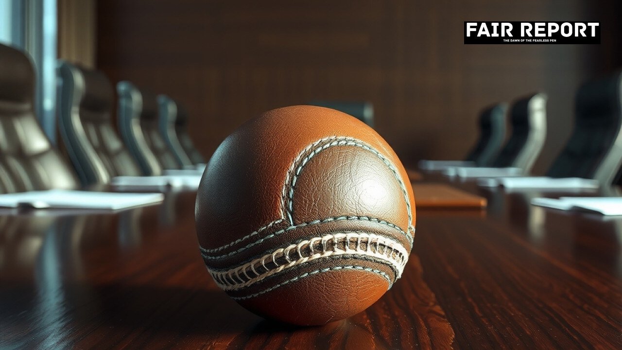 A cricket ball rests on an executive boardroom table ahead of a postponed BCCI IPL meeting.