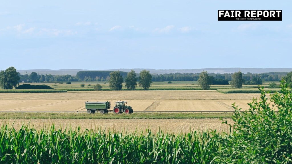 Agricultural machinery in a field for stubble-burning action monitoring in India