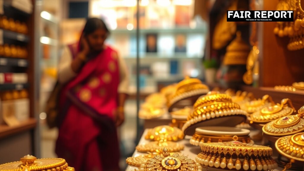 Gold rate today in Ajmer displayed through polished jewelry pieces in a local shop