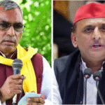 Om Prakash Rajbhar and Akhilesh Yadav discussing political alliance during UP MLC poll results