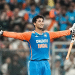 India cricketer Abhishek Sharma celebrating his record-breaking century during the third T20I against New Zealand in Wellington.