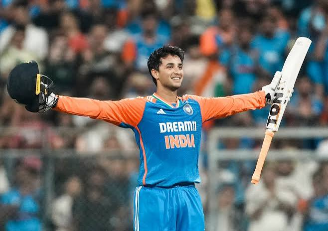 India cricketer Abhishek Sharma celebrating his record-breaking century during the third T20I against New Zealand in Wellington.