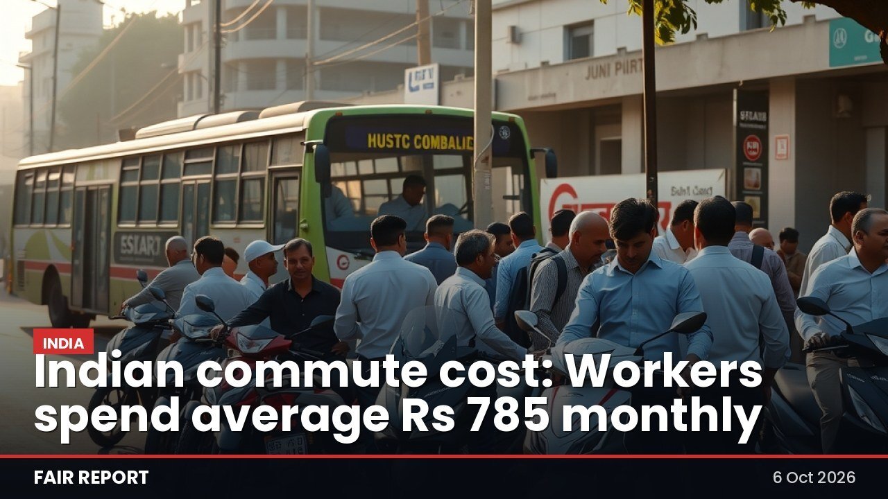 Photo showing Indian commute cost with workers boarding a bus on a busy street