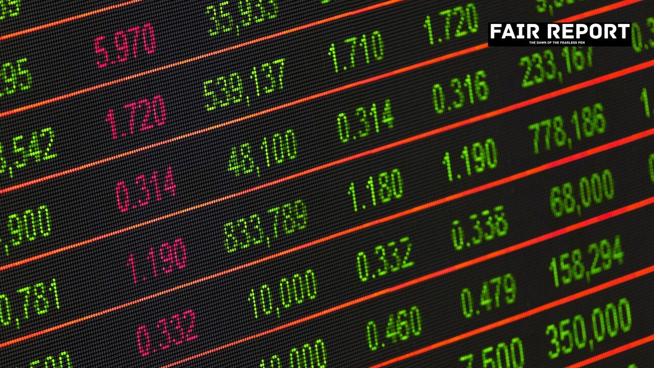 Indian shares slip at open on a trading floor screen showing declining stock indices