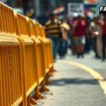 Police barricades placed on an urban road during demonstrations over the JNU sexual harassment case.