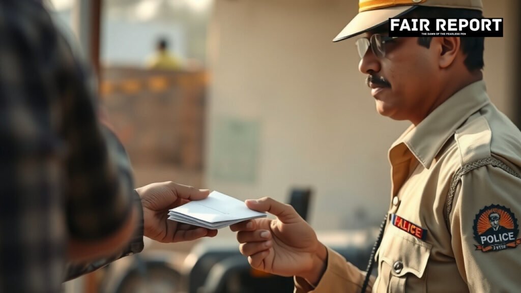 Photo of a Kota constable bribe exchange at a police outpost