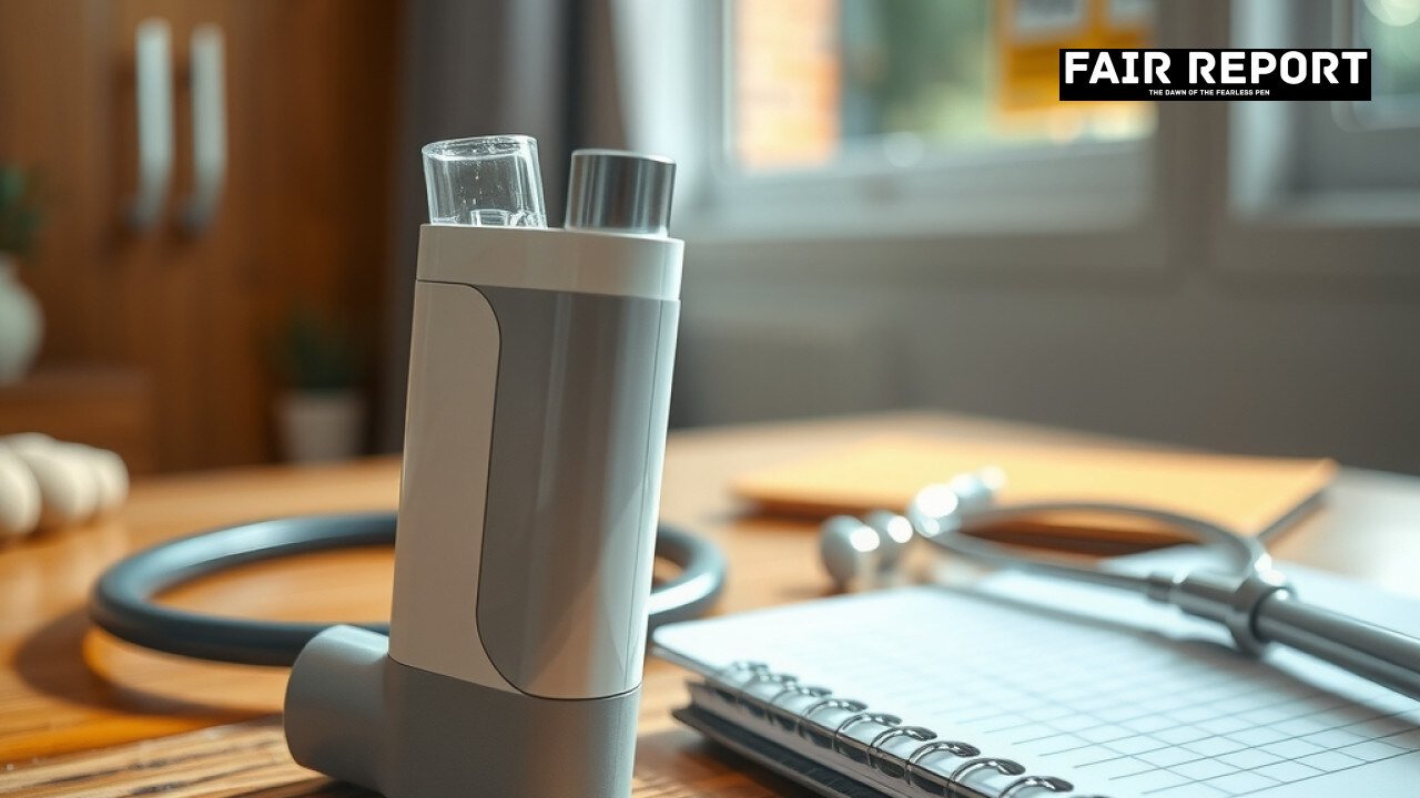 A modern metered-dose inhaler representing the Lupin COPD drug on a clinic desk in India