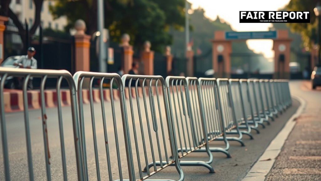 Security barricades placed ahead of the opposition march to EC in New Delhi.