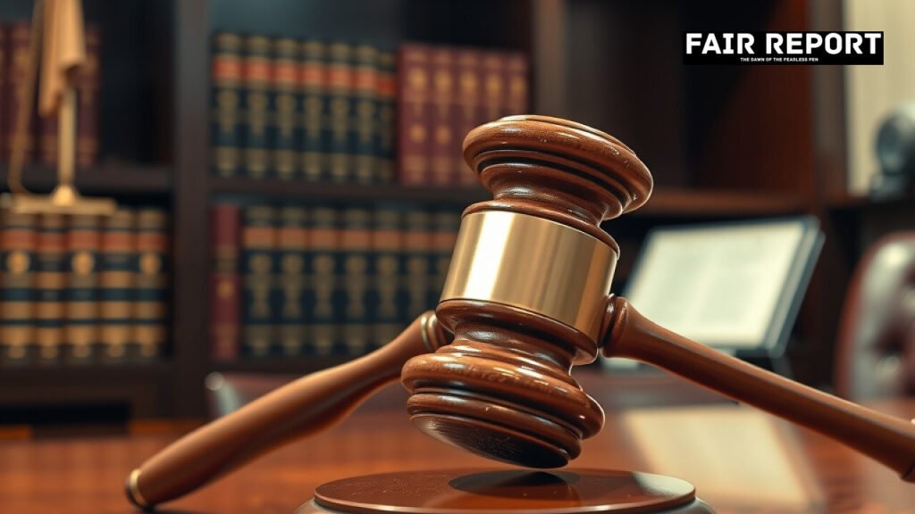 A judge's wooden gavel on a desk representing the robbery conviction upheld by the Delhi High Court.