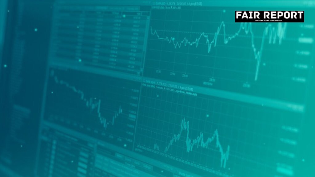 Financial chart screen reflecting market movement as rupee falls against us dollar