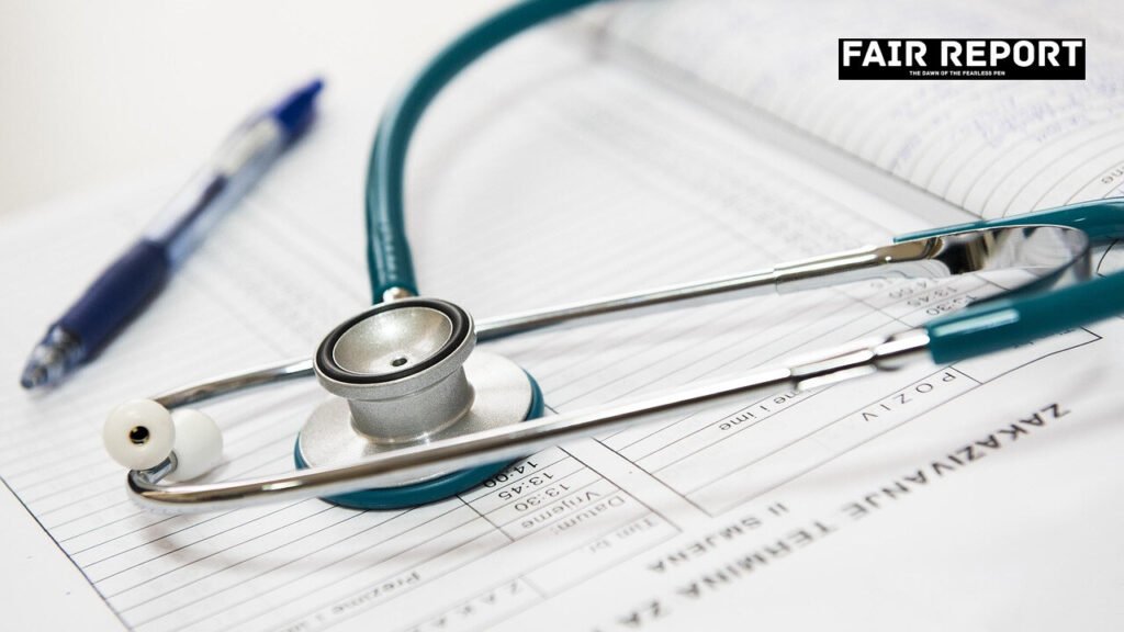 A stethoscope and reference textbook representing medical admissions and sms medical college jaipur cutoff updates