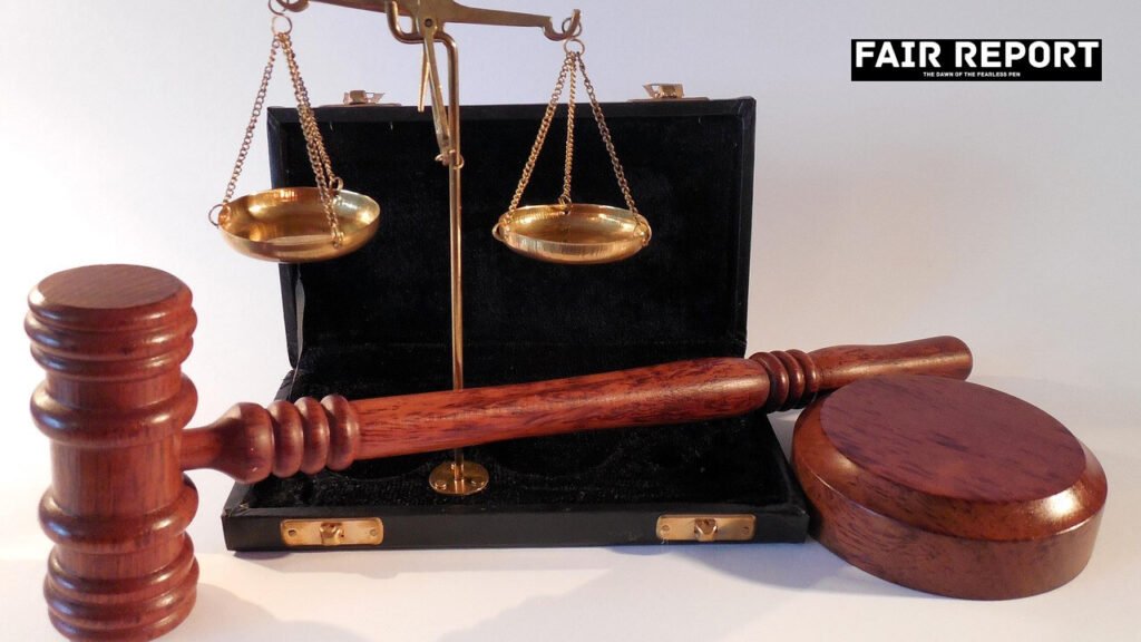 Close-up of a legal desk and gavel related to the student protests probe proceedings in court